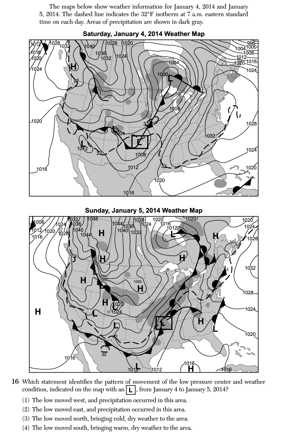 June 2026 Earth and Space Sciences Regents question 16, Conditions of a Polar Vortex Event cluster