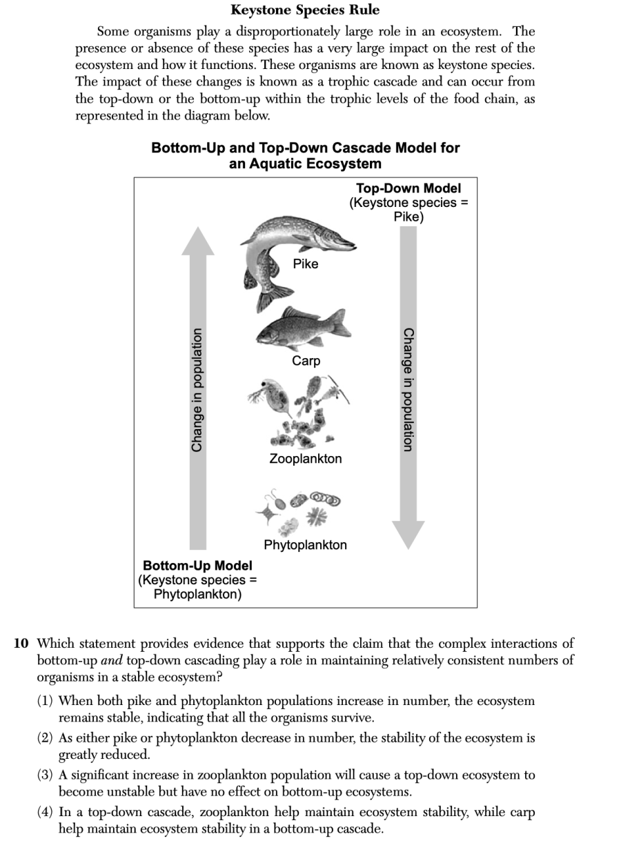 January 2026 Biology Regents question 10, Keystone Species Rule cluster