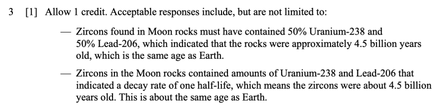 Answer key: Theia and the Moon Sample Cluster, question 3