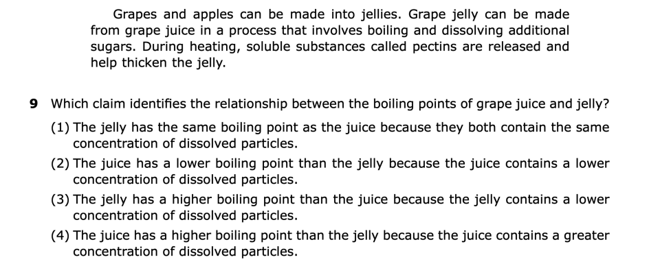 August 2026 Chemistry Regents question 9, The Fruit Industry in New York State cluster