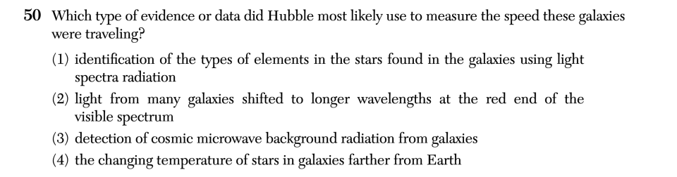 August 2026 Earth and Space Sciences Regents question 50, Stars and Elements in the Universe cluster