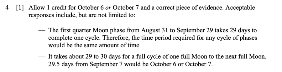 Answer key: The Effect of The Moon on Earth Sample Cluster, question 4