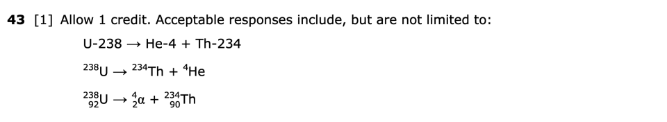 Answer key: August 2026 Chemistry Regents question 43, Parade of Balloons cluster