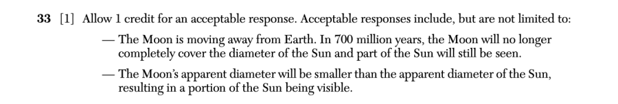 Answer key: August 2025 Earth and Space Sciences Regents question 33, Earth-Moon History cluster