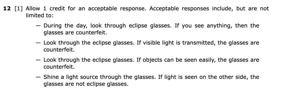 Answer key: August 2026 Chemistry Regents question 12, The Great American Solar Eclipse cluster