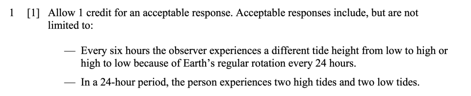 Answer key: The Effect of The Moon on Earth Sample Cluster, question 1